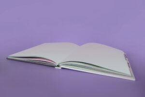 Blank book open on flat surface